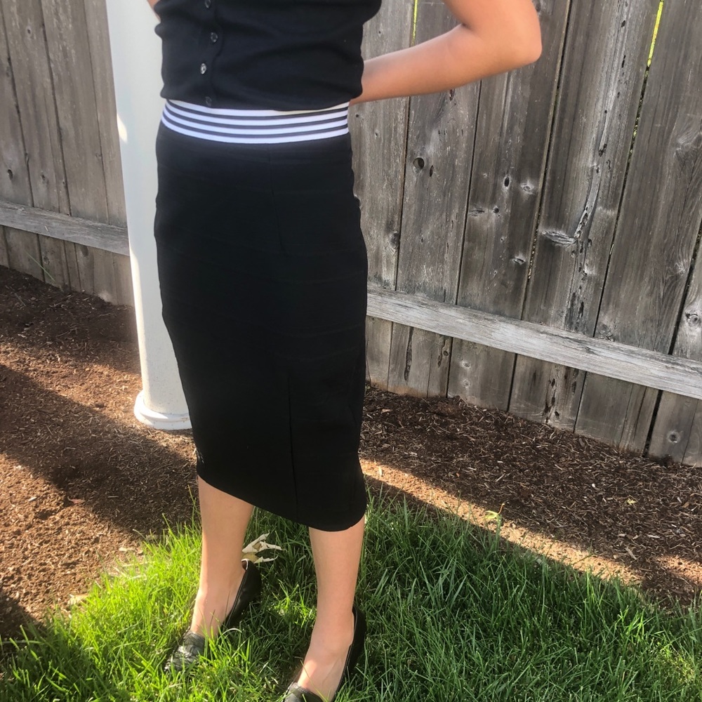 Black Stretch Bodycon Bandage Skirt with Stripe 4